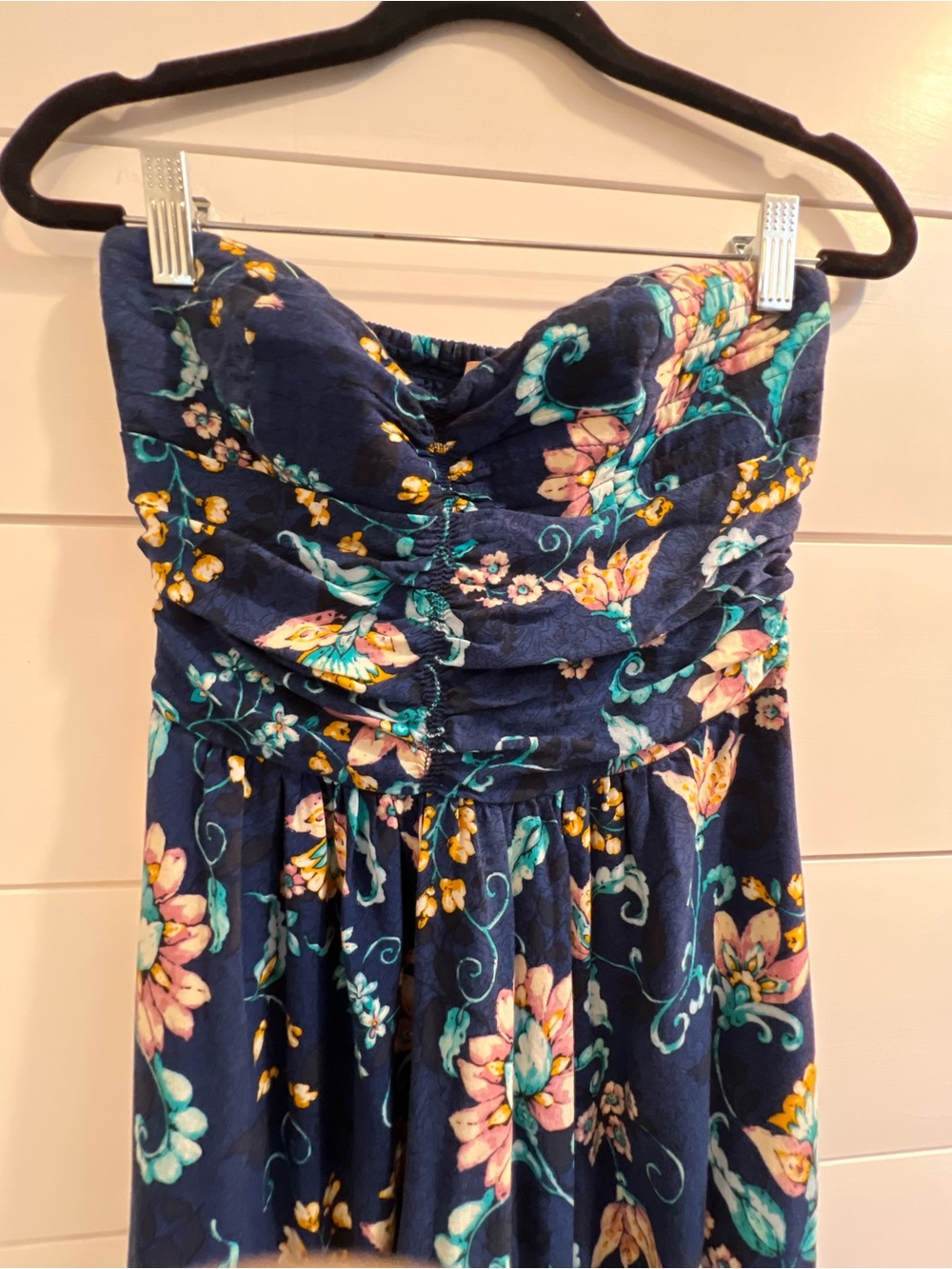 Band of Gypsies Navy Floral Strapless Maxi Jumpsuit size medium
